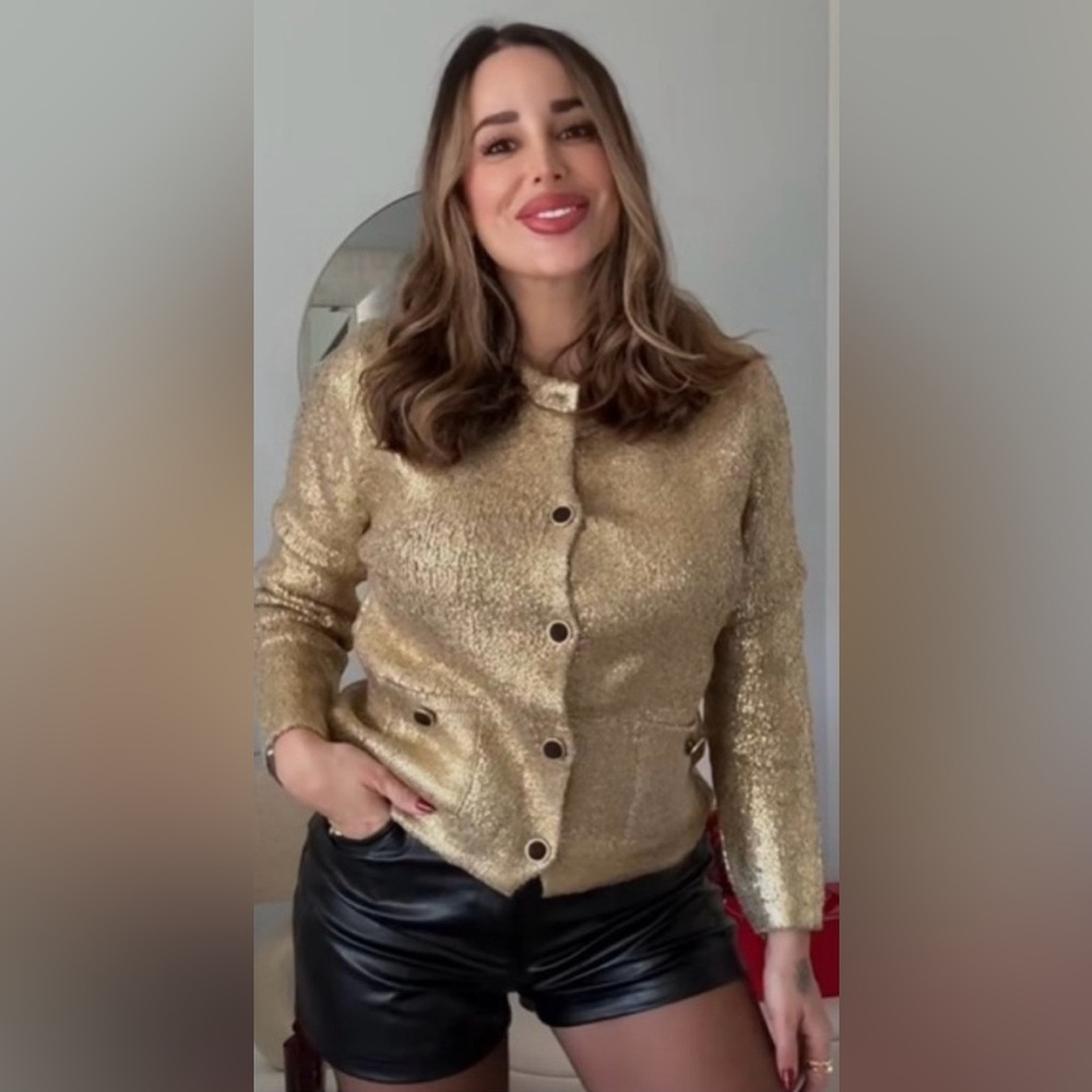Zara Foil Knit Cardigan with Black & Gold Buttons - Picture 4 of 17